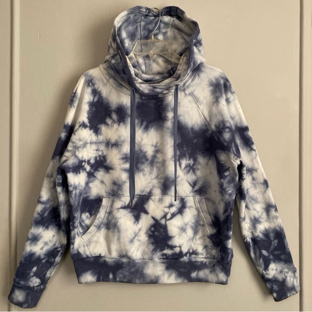 90 DEGREE Blue White Tie Dye Hoodie Hooded Sweatshirt L